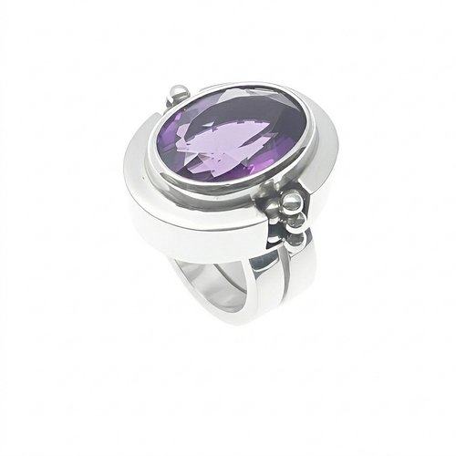 Ring Double Band Stone Oval