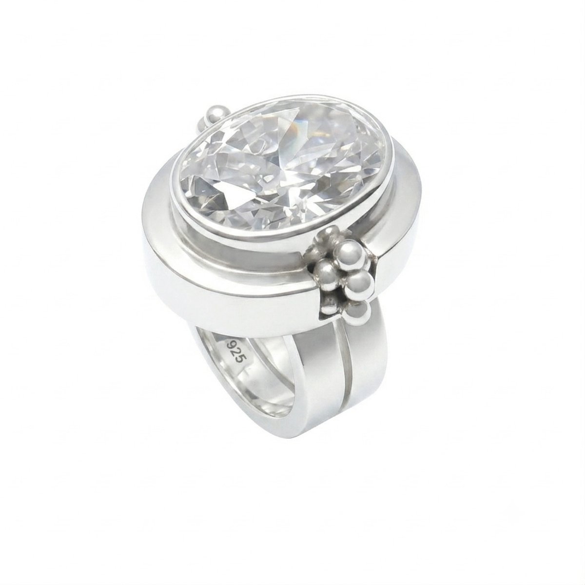 Ring Double Band Stone Oval