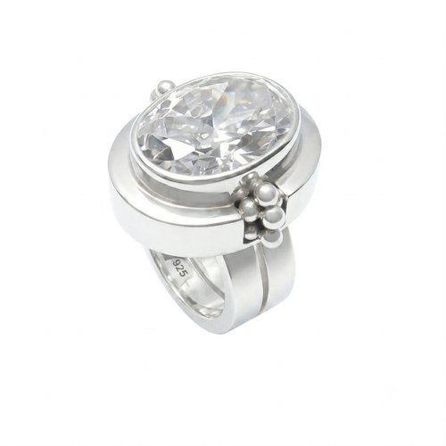 Ring Double Band Stone Oval