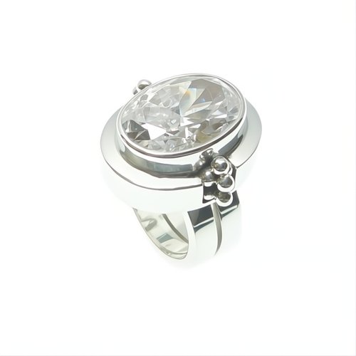 Ring Double Band Stone Oval